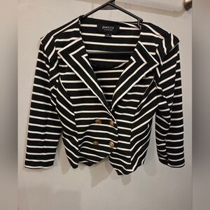Poetry Black  and White Stripe Crossover Blazer with Gold Buttons